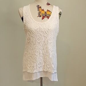 SHANNON FORD lace overlay off-white tanktop.  Size is Small.
